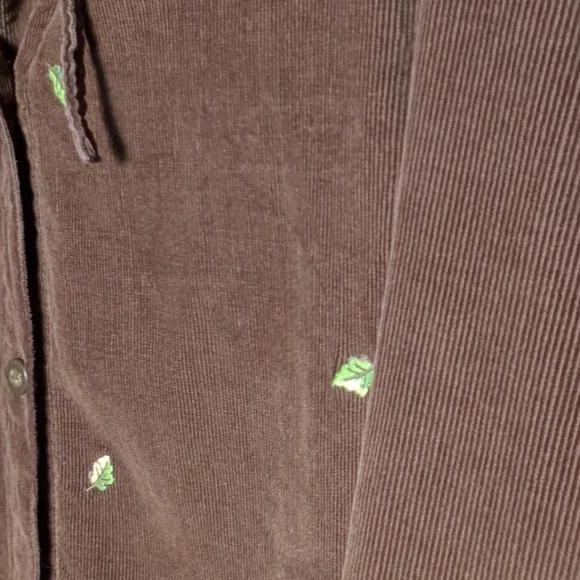 Vintage Corduroy Button Up Hoodie Casablanca Sport Brown 90s Leaf Embroidery - Picture 7 of 13